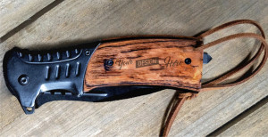Wood Handle Hunting Knife with Wrist Lanyard