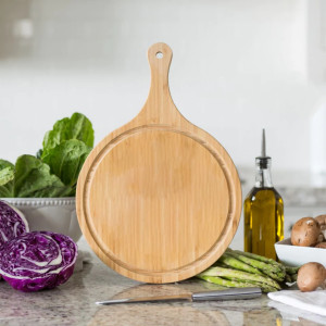Large Handled Round Cutting Board with Juice Grooves