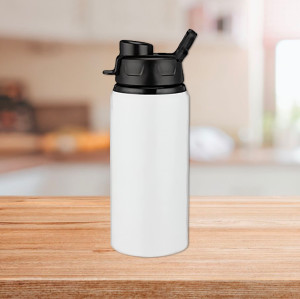 Aluminum Water Bottle 17 oz with Snap Lids  - White